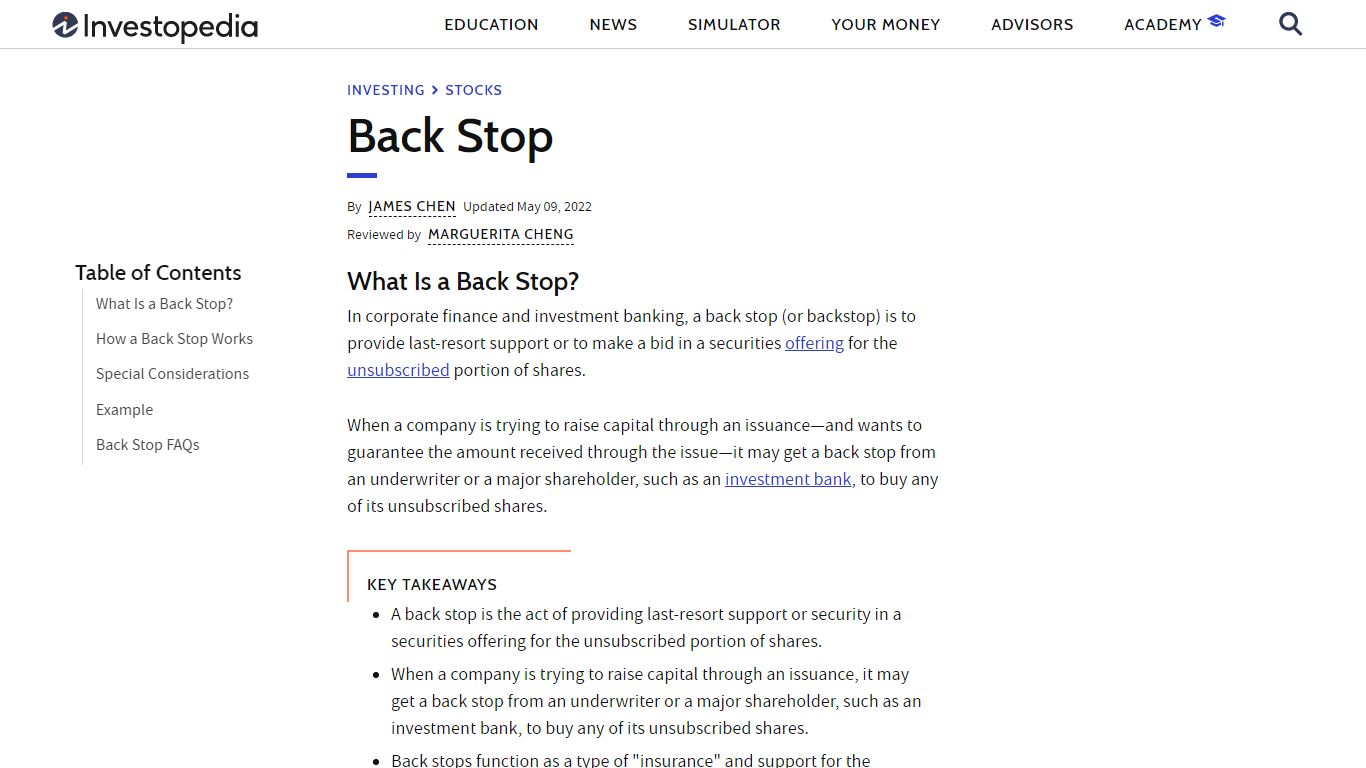 Back Stop Definition - Investopedia